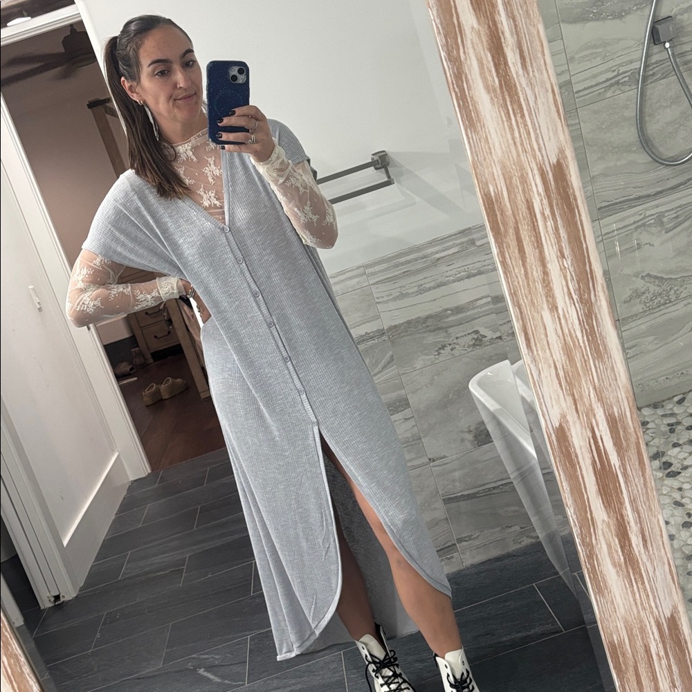 Gray Button-Down Maxi Dress - image 1